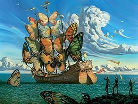 Abfahrt des geflügelten Schiffes mit Schmetterlings Surrealismus Ölgemälde